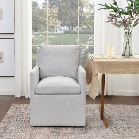 Sean Performance Dining Chair with Casters - Light Gray Upholstered Dining Chair | Modern Dining Chairs | Kinwell Furniture | Performance Fabric Dining Chairs